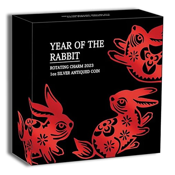 2023 1 oz Silver Year of the Rabbit Rotating Charm - Antiqued - Image 4